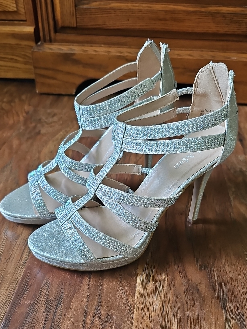 Bella Marie Sparkling Strappy High Heel Sandals - Silver